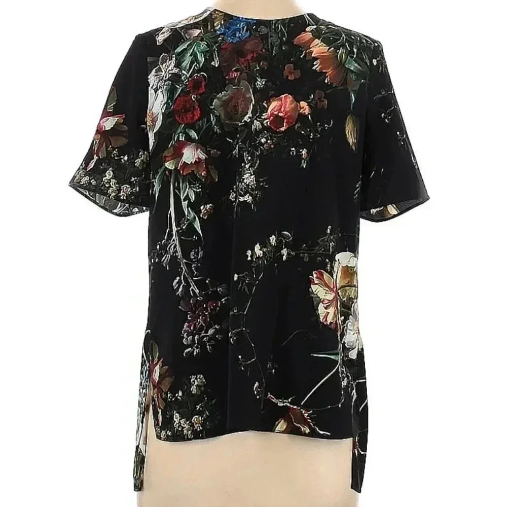 Adam Lippes Black Floral Graphic Short Sleeve Blouse - Picture 2 of 7